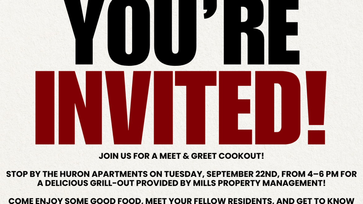 huron apartments cook out september 2026